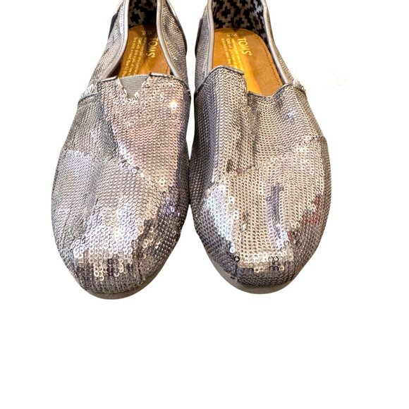 TOMS Pewter Sequin Classics Flats Womens Size 8 Slip ons - Picture 3 of 6
